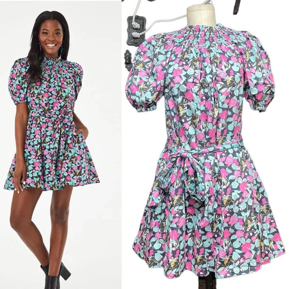 Roller‎ Rabbit Manusa Ainsley Mini Dress Black Floral Print Size Small - Picture 2 of 12